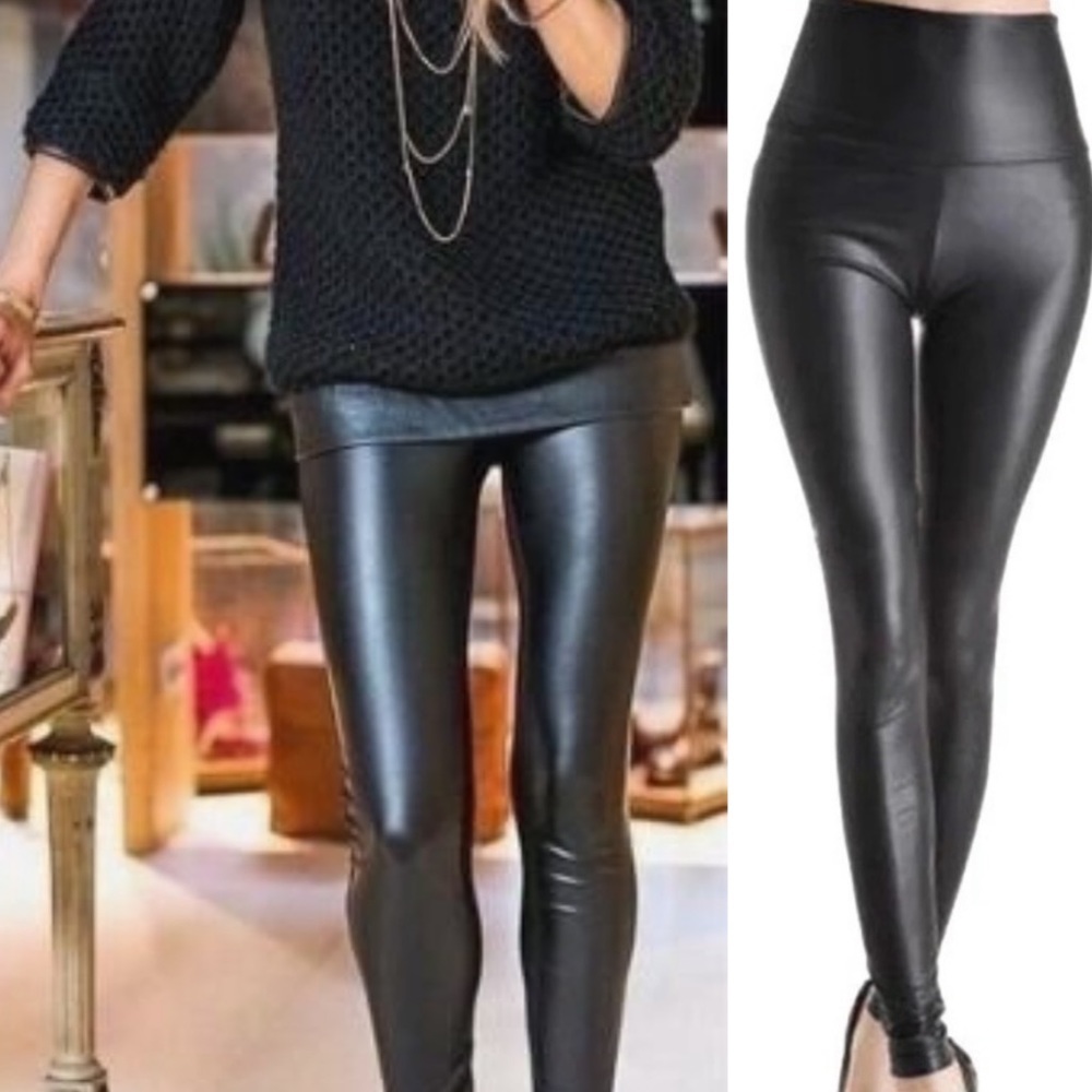 Vegan Faux Leather Black High Waist Stretch Staple Fall Leggings